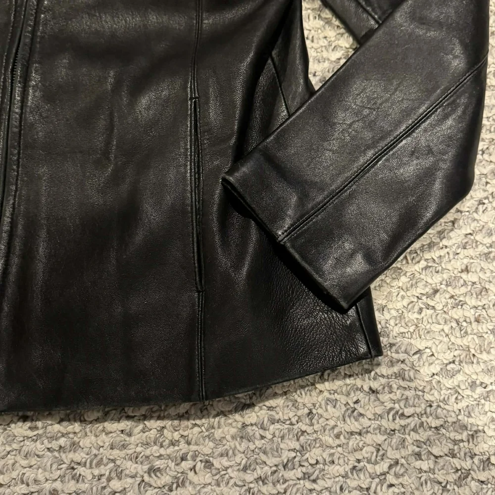 Worthington Genuine Lambskin Black Leather Coat Women's Small S Classic Fitted